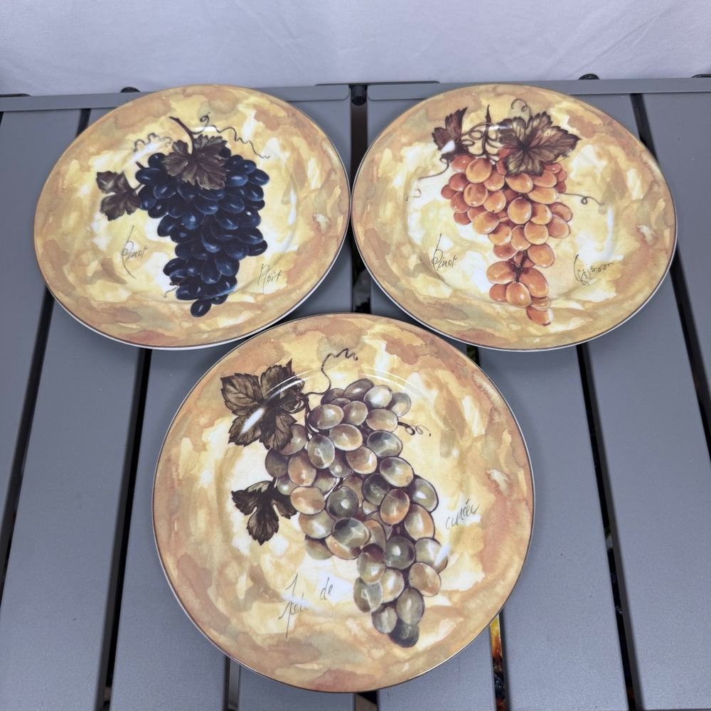 Set of 3x I Godinger Limoges Grape Plates Hand Decorated J Marino 7.5 Inch Wine